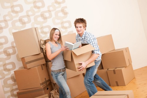 Packaged belongings and transport preparation during a removal job